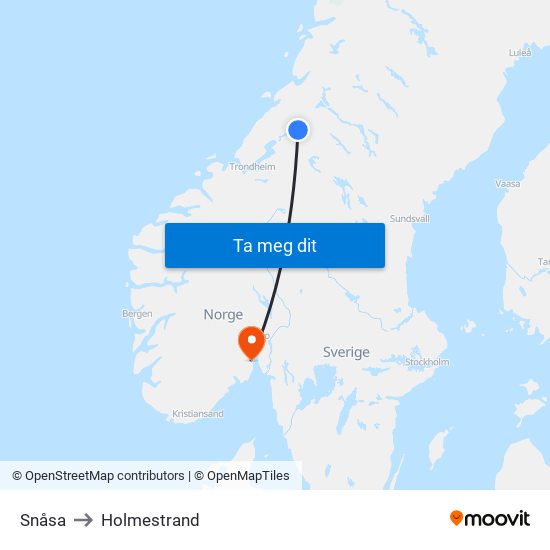 Snåsa to Holmestrand map