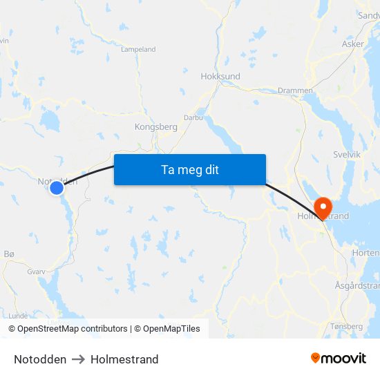 Notodden to Holmestrand map