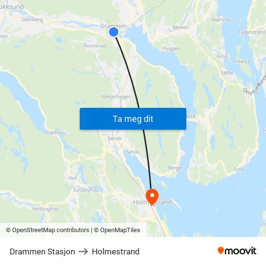 Drammen Stasjon to Holmestrand map