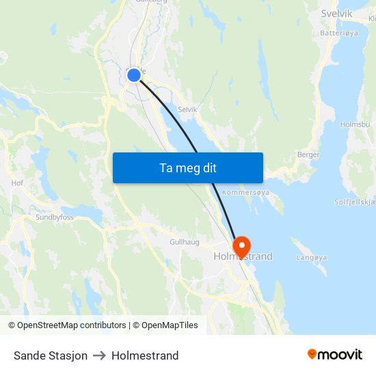 Sande Stasjon to Holmestrand map