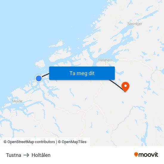 Tustna to Holtålen map