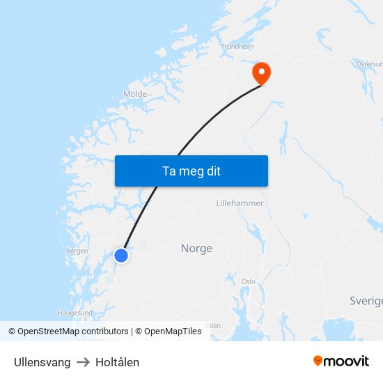 Ullensvang to Holtålen map