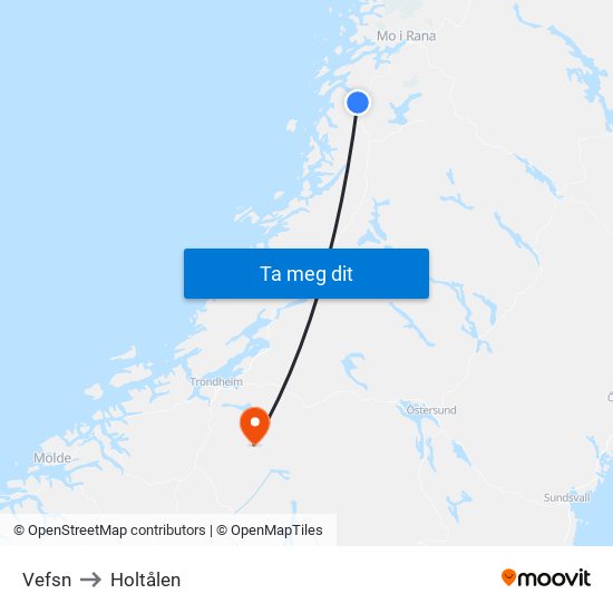 Vefsn to Holtålen map