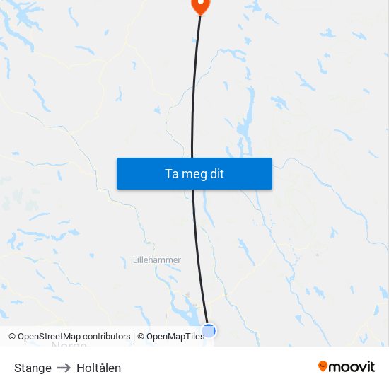 Stange to Holtålen map