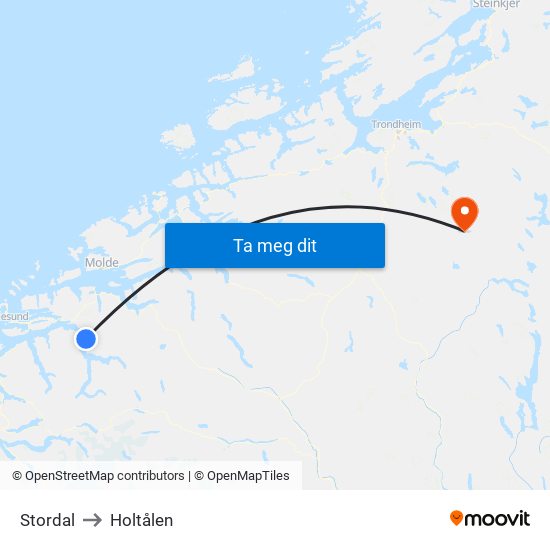 Stordal to Holtålen map