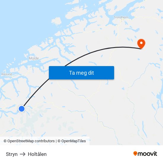 Stryn to Holtålen map