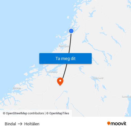 Bindal to Holtålen map