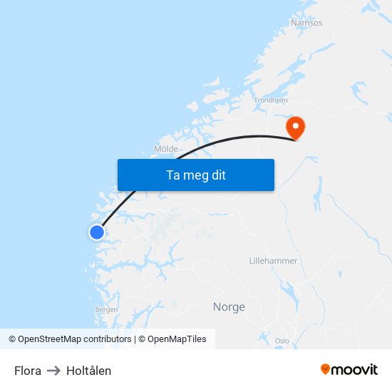 Flora to Holtålen map
