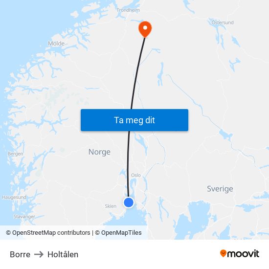 Borre to Holtålen map