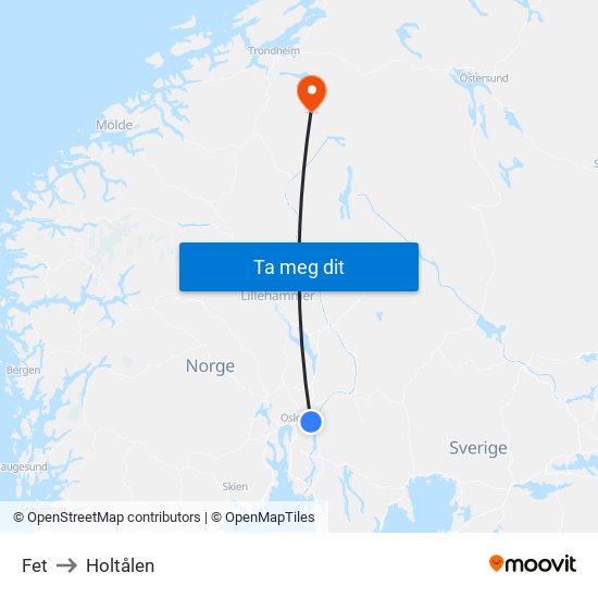 Fet to Holtålen map