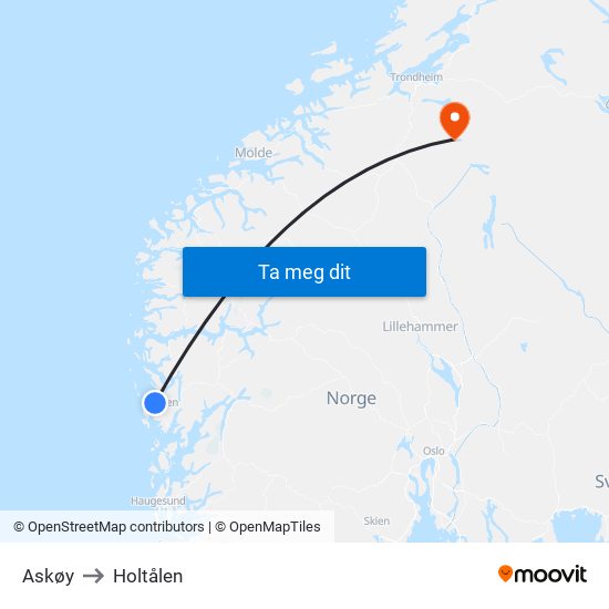 Askøy to Holtålen map