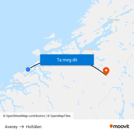 Averøy to Holtålen map
