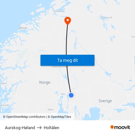 Aurskog-Høland to Holtålen map