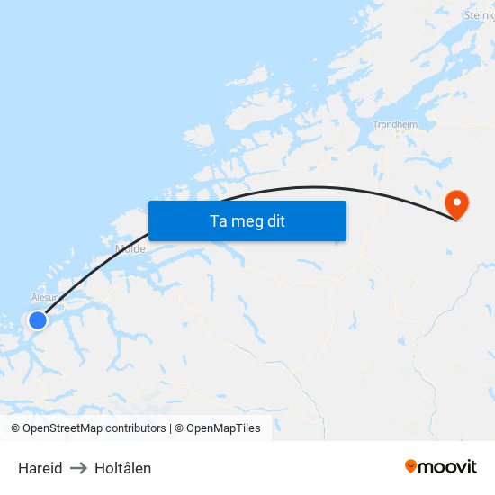 Hareid to Holtålen map