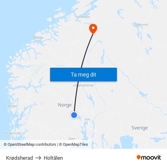 Krødsherad to Holtålen map