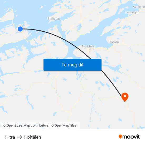 Hitra to Holtålen map
