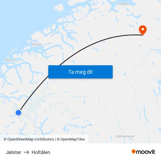 Jølster to Holtålen map