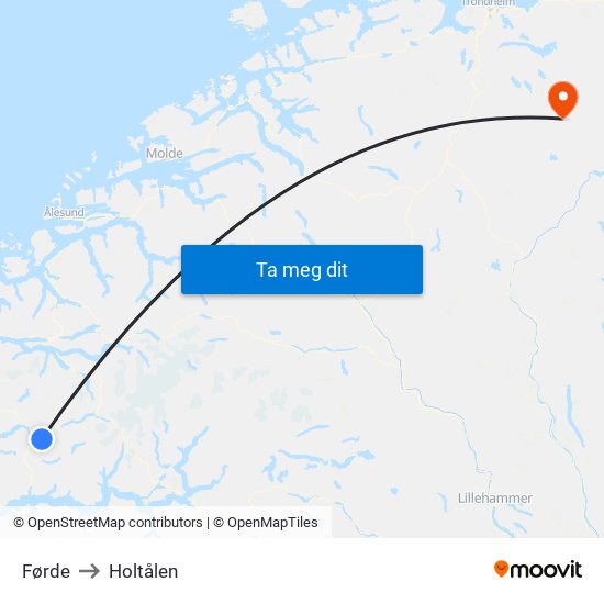 Førde to Holtålen map