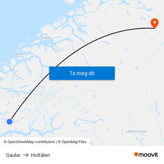 Gaular to Holtålen map