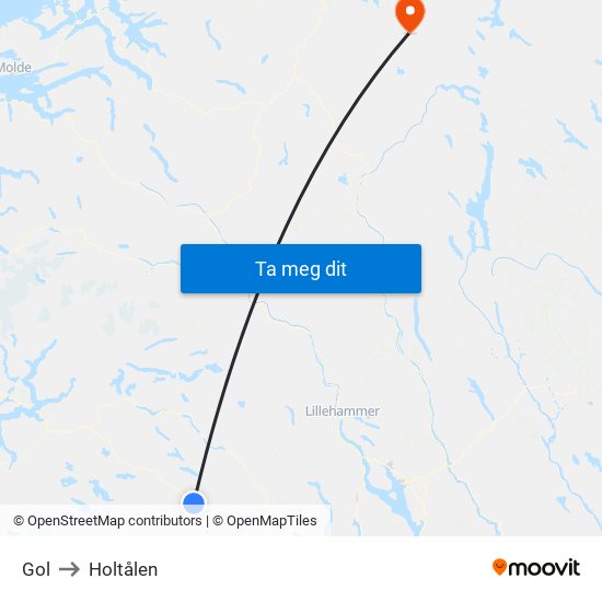 Gol to Holtålen map