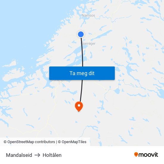 Mandalseid to Holtålen map