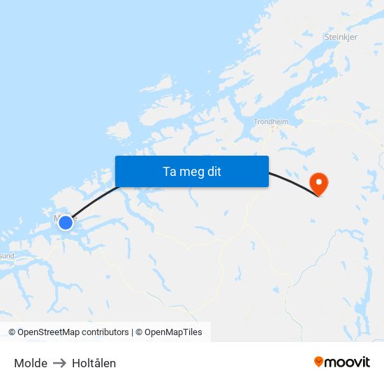 Molde to Holtålen map