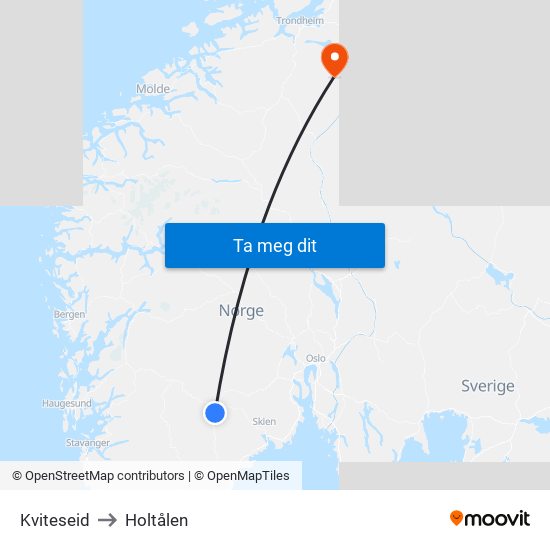 Kviteseid to Holtålen map