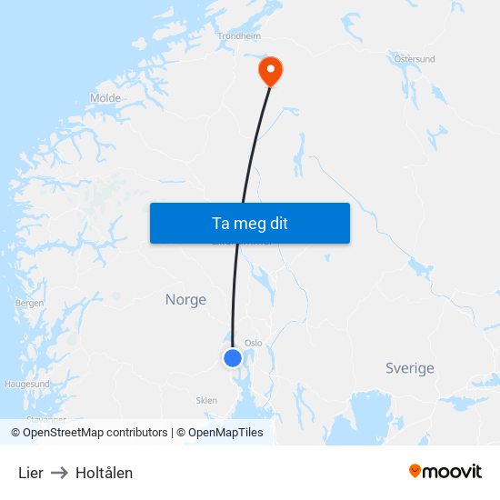 Lier to Holtålen map