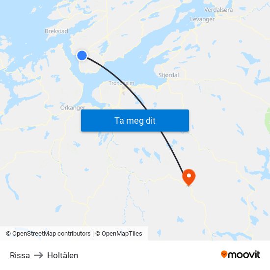 Rissa to Holtålen map