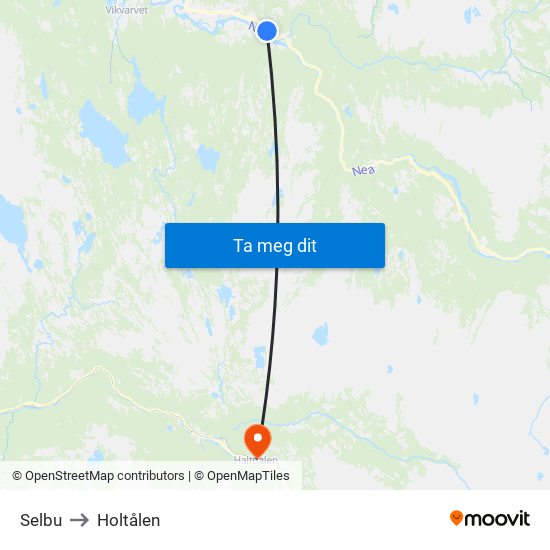 Selbu to Holtålen map