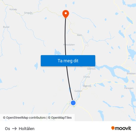 Os to Holtålen map