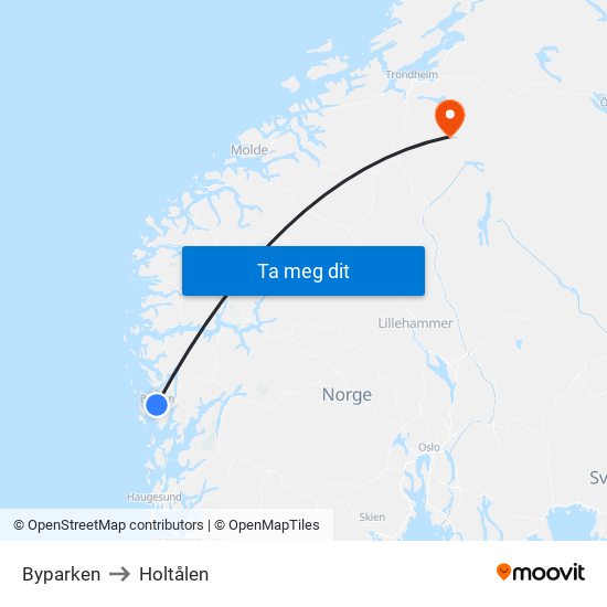 Byparken to Holtålen map