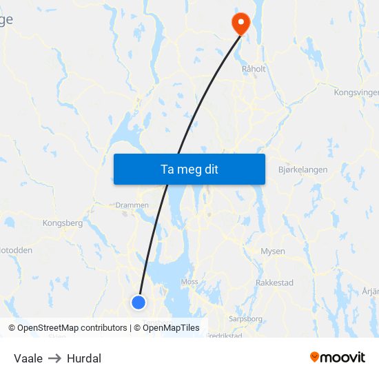 Vaale to Hurdal map