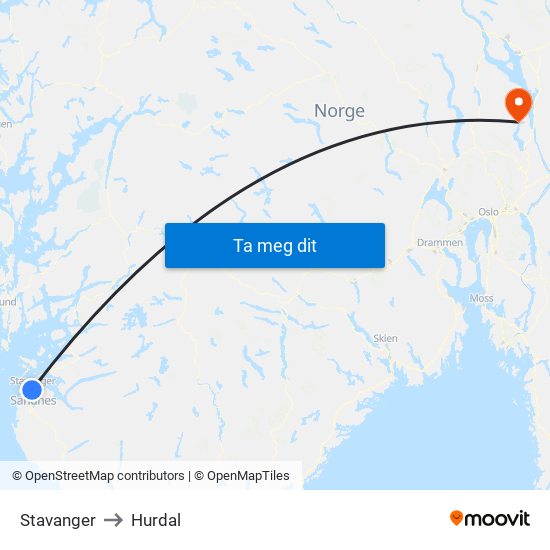 Stavanger to Hurdal map