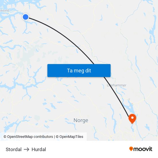Stordal to Hurdal map