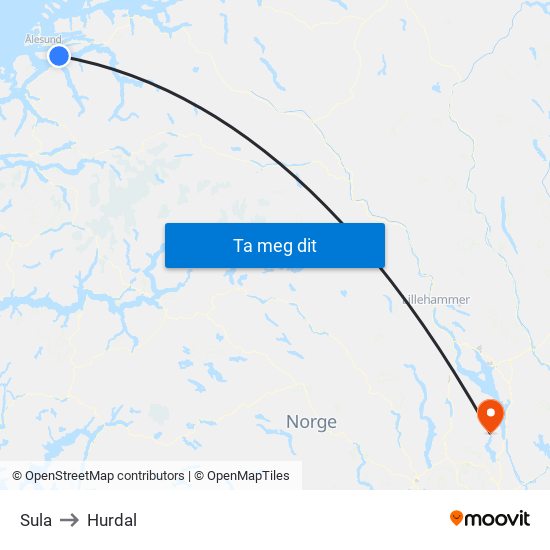 Sula to Hurdal map