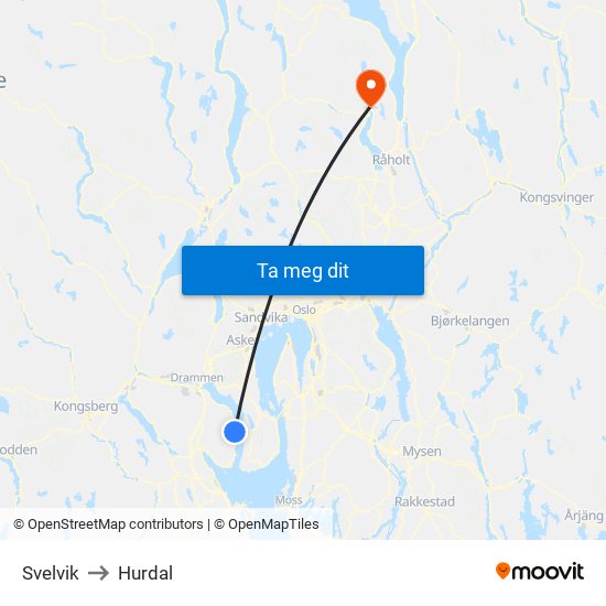 Svelvik to Hurdal map