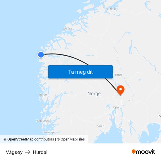 Vågsøy to Hurdal map