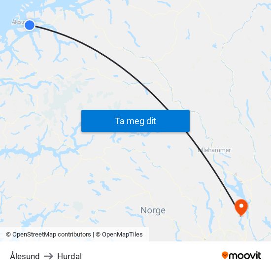 Ålesund to Hurdal map