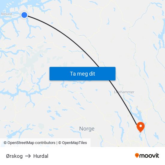 Ørskog to Hurdal map