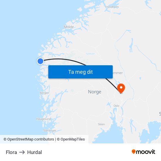 Flora to Hurdal map