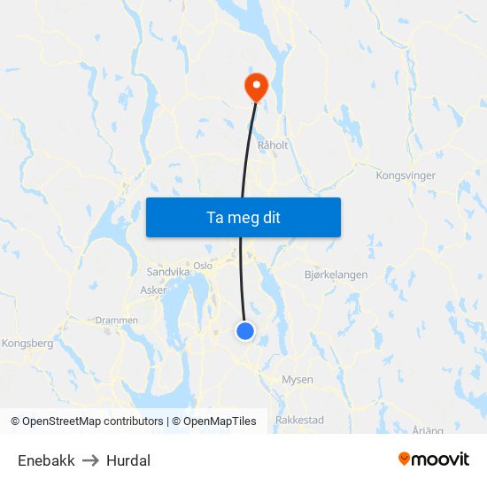 Enebakk to Hurdal map