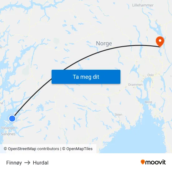 Finnøy to Hurdal map