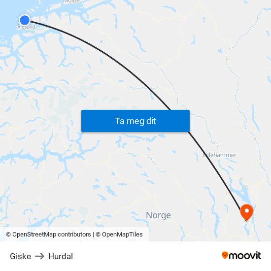 Giske to Hurdal map