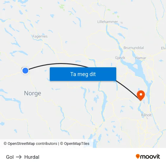 Gol to Hurdal map