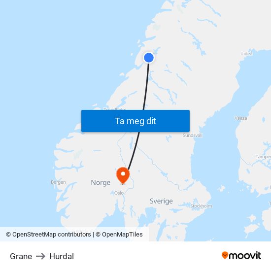 Grane to Hurdal map