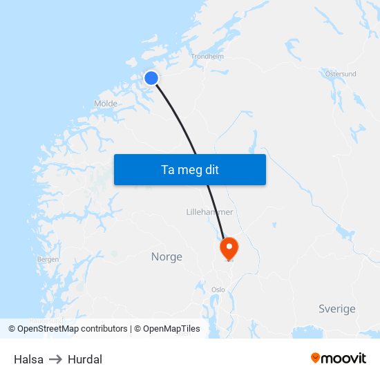 Halsa to Hurdal map