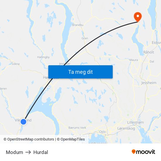 Modum to Hurdal map