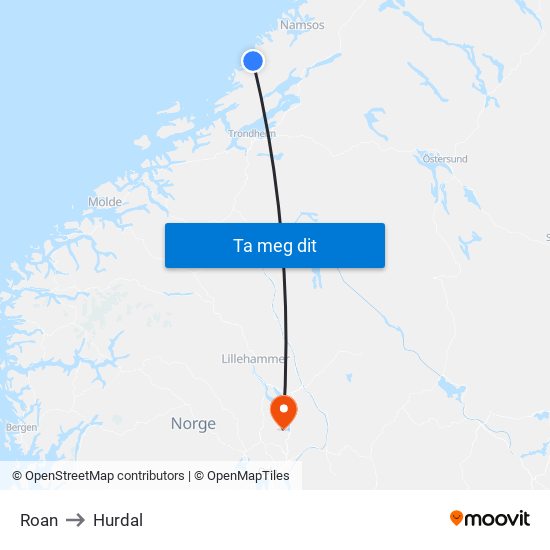 Roan to Hurdal map