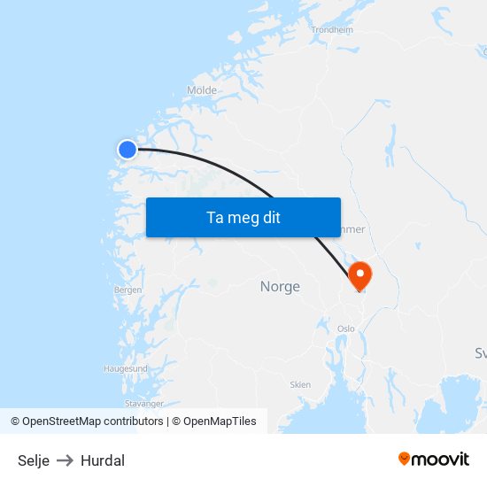 Selje to Hurdal map